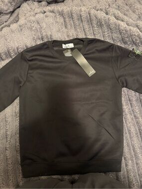Stone Island Black Crewneck Sweatshirt with Sleeve Logo Patch